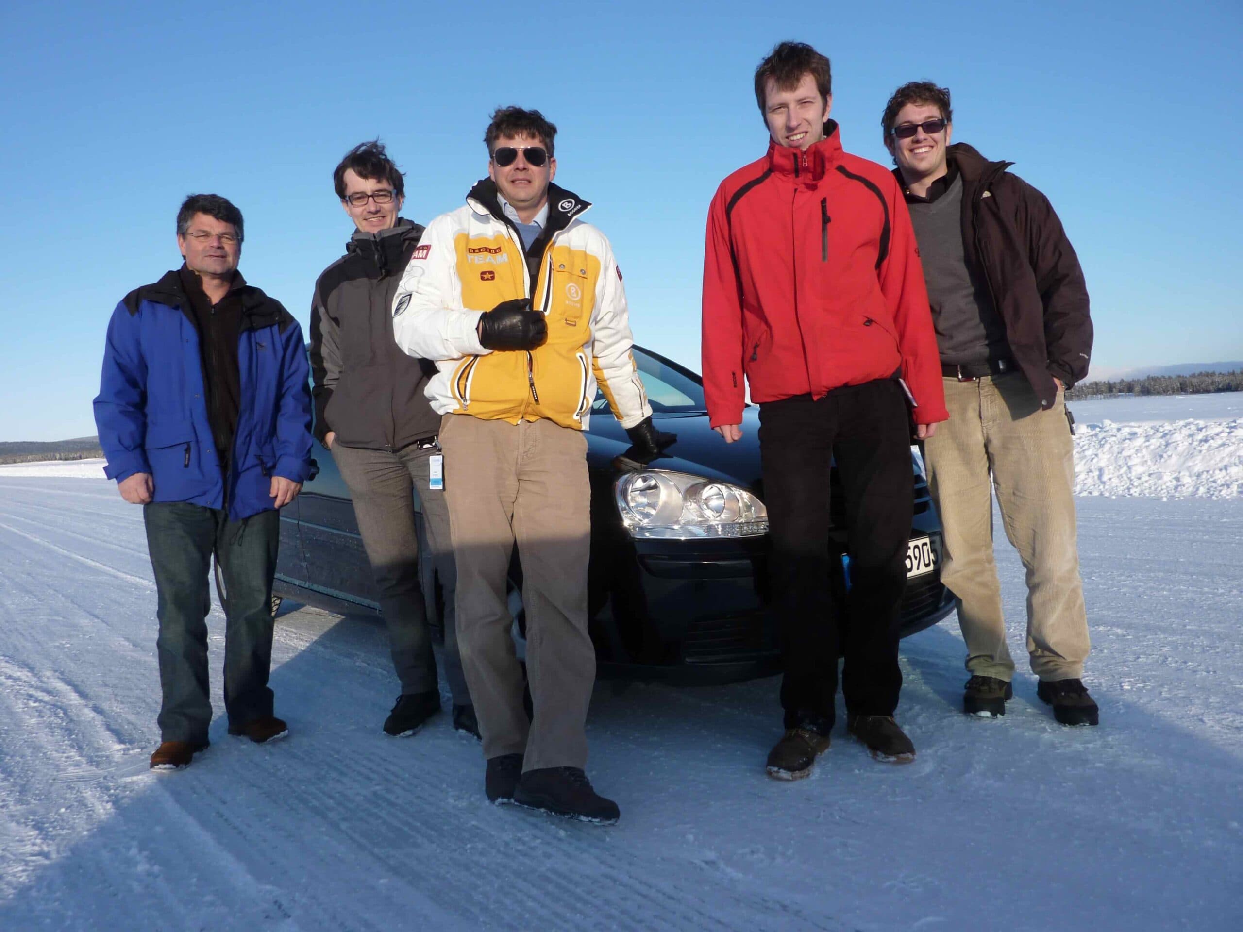 Dr. Thomas Leiber, Dr. Hans-Jörg Feigel and team on test track in Sweden